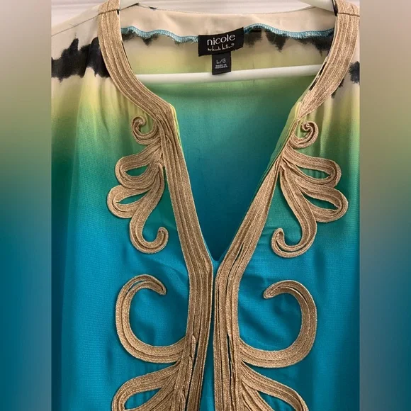 Nicole Miller Teal and Lime Tunic Top - Picture 3 of 6